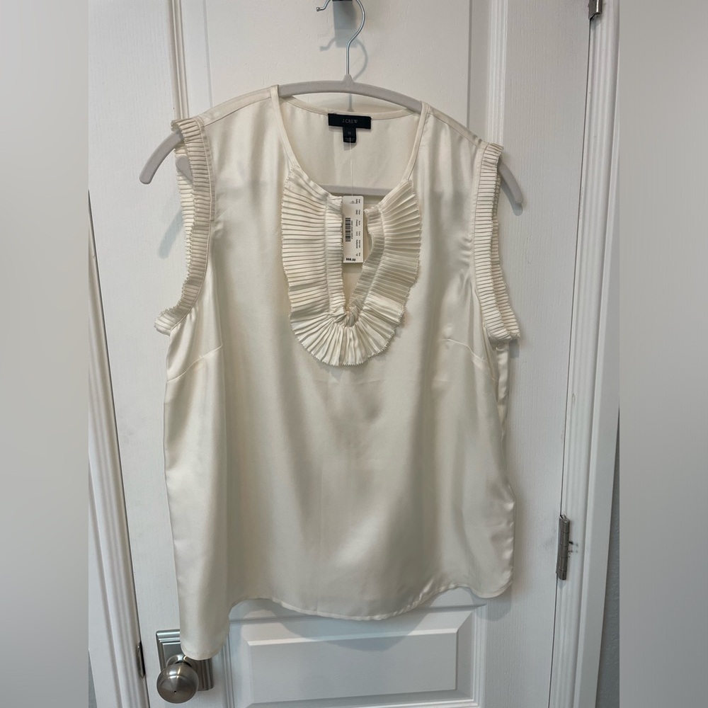 NWT J. Crew White Ruffle Blouse Size 12